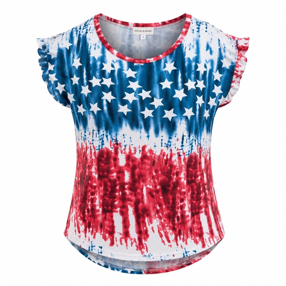 Thyme & Honey Womens Small Patriotic American Flag Tie Dye Star Top D2385MMJ